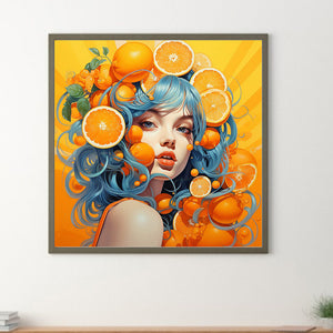 Orange Girl 40*40CM(Canvas) Full Round Drill Diamond Painting