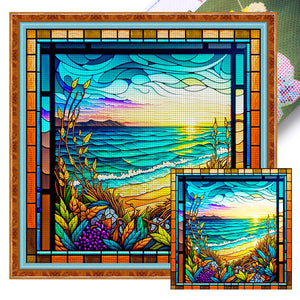 Huancan - Glass Painting - Ocean Waves - 50*50CM 11CT 3 Stamped Cross Stitch