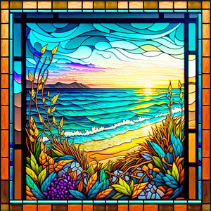 Huancan - Glass Painting - Ocean Waves - 50*50CM 11CT 3 Stamped Cross Stitch