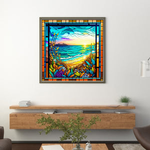 Huancan - Glass Painting - Ocean Waves - 50*50CM 11CT 3 Stamped Cross Stitch