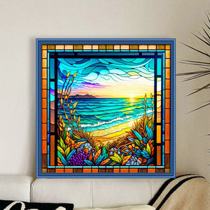 Huancan - Glass Painting - Ocean Waves - 50*50CM 11CT 3 Stamped Cross Stitch