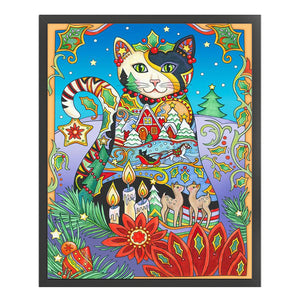 Yishu - Cat With Flowers And Plants - 45*55CM 11CT 3 Stamped Cross Stitch