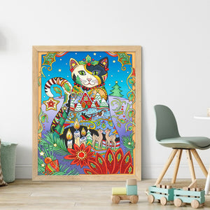 Yishu - Cat With Flowers And Plants - 45*55CM 11CT 3 Stamped Cross Stitch