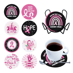 8PCS Acrylic Round Diamond Painting Coasters Kits (Pink Gnome)