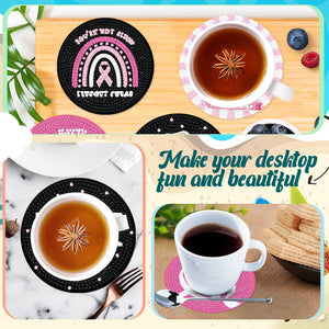 8PCS Acrylic Round Diamond Painting Coasters Kits (Pink Gnome)
