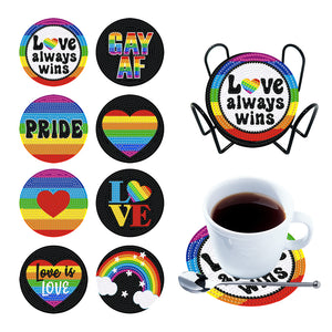 8PCS Acrylic Round Diamond Painting Coasters Kits (Rainbow Symbol)