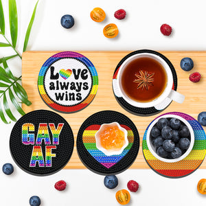 8PCS Acrylic Round Diamond Painting Coasters Kits (Rainbow Symbol)