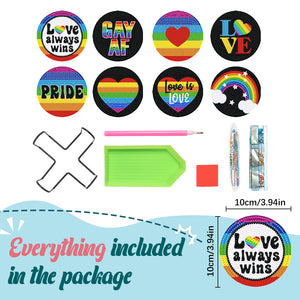 8PCS Acrylic Round Diamond Painting Coasters Kits (Rainbow Symbol)