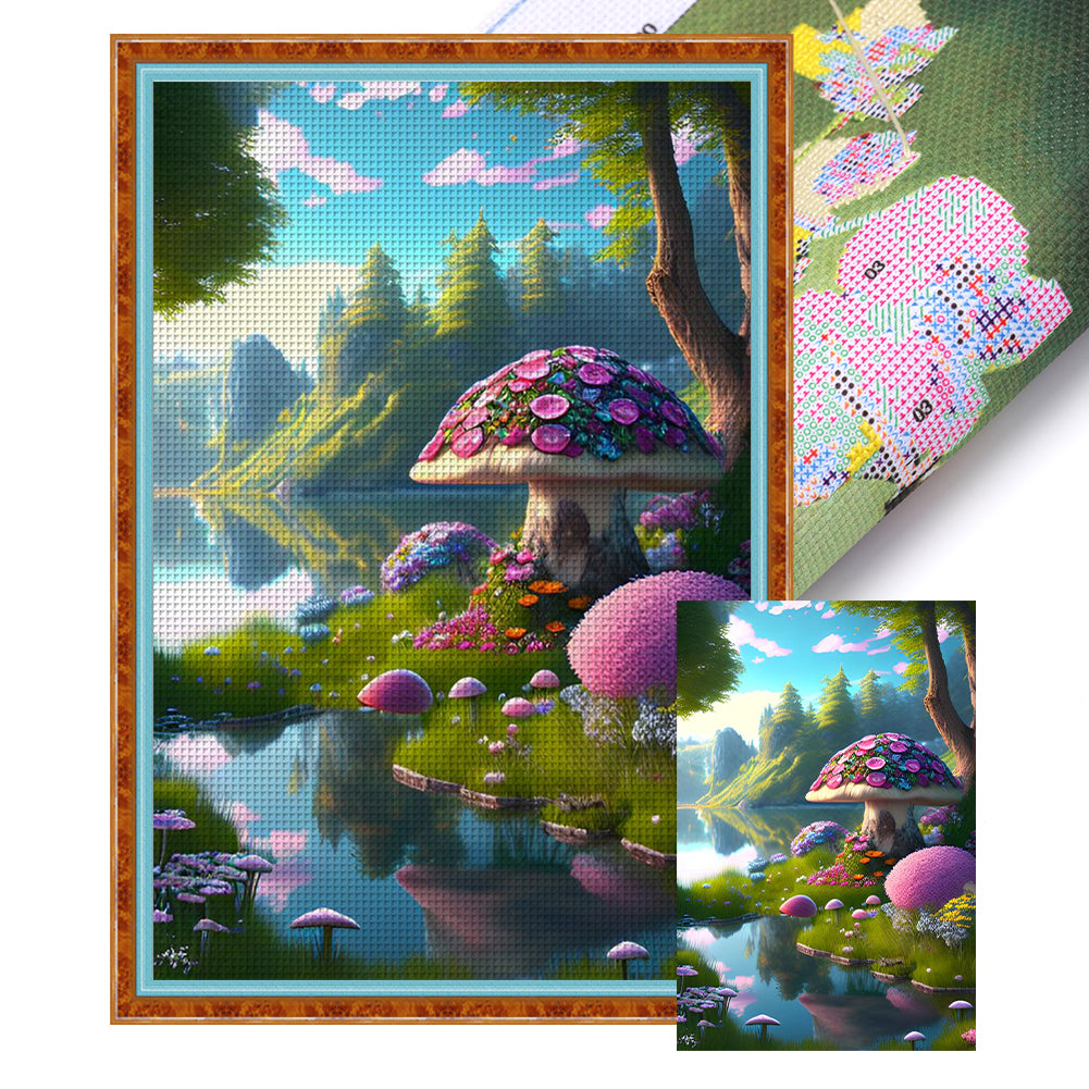 Yishu - Landscape With Mushrooms - 50*75CM 11CT 3 Stamped Cross Stitch