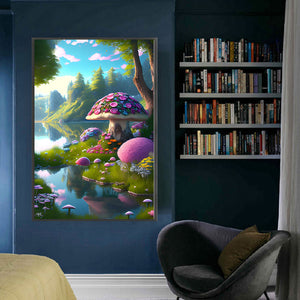 Yishu - Landscape With Mushrooms - 50*75CM 11CT 3 Stamped Cross Stitch