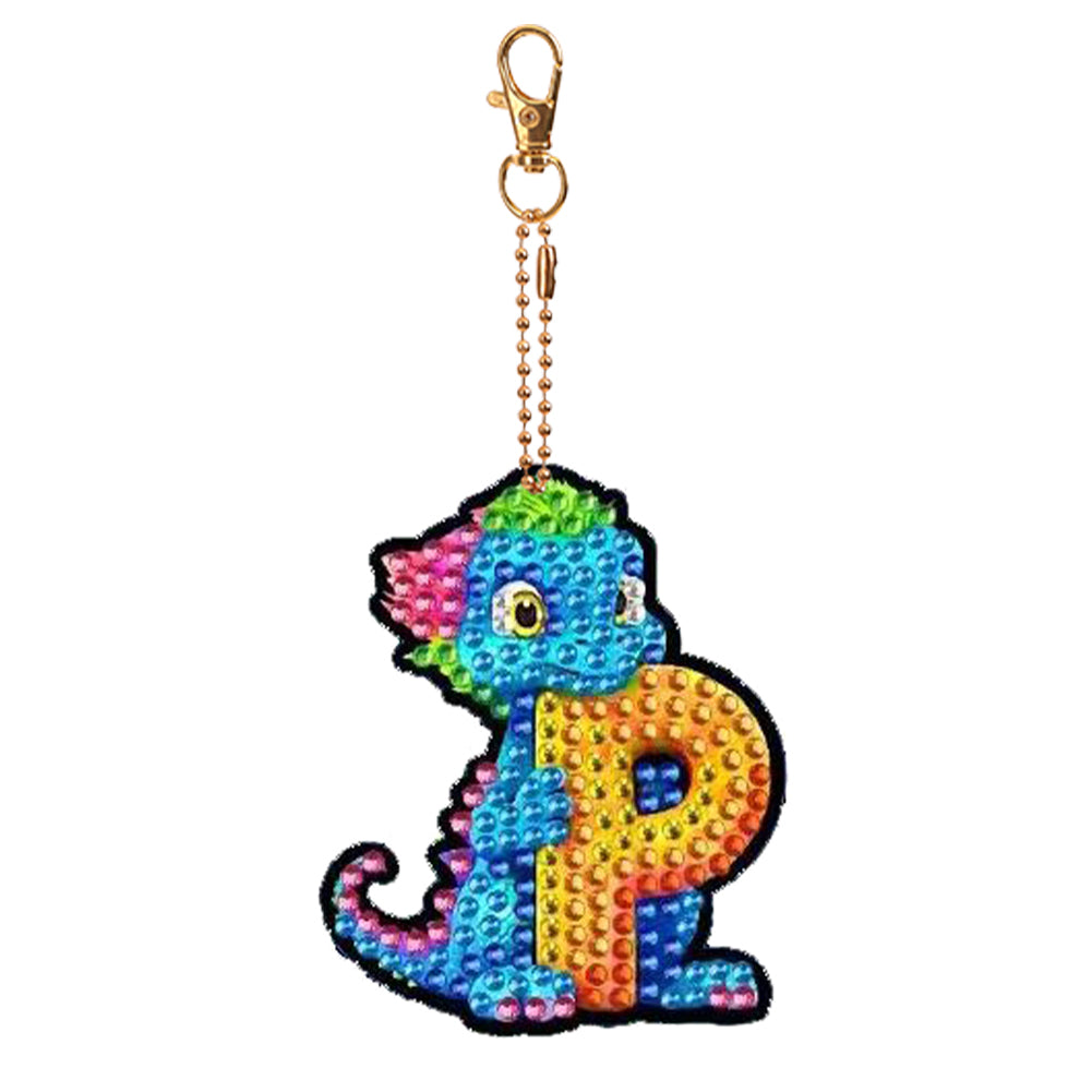 Dinosaur Letters P Double Sided Special Shape Diamond Painting Keychain Pendant