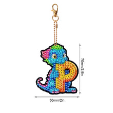 Load image into Gallery viewer, Dinosaur Letters P Double Sided Special Shape Diamond Painting Keychain Pendant
