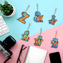 Load image into Gallery viewer, 6PCS Double Sided Diamond Painting Art Keychain Pendant (Dinosaur 26 Letters 4)
