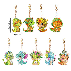 9PCS Double Sided Full Drill Keyring Forest Dinosaur for Adult Kid Handbag Decor