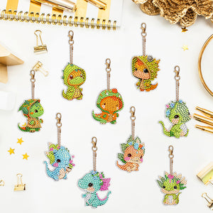 9PCS Double Sided Full Drill Keyring Forest Dinosaur for Adult Kid Handbag Decor