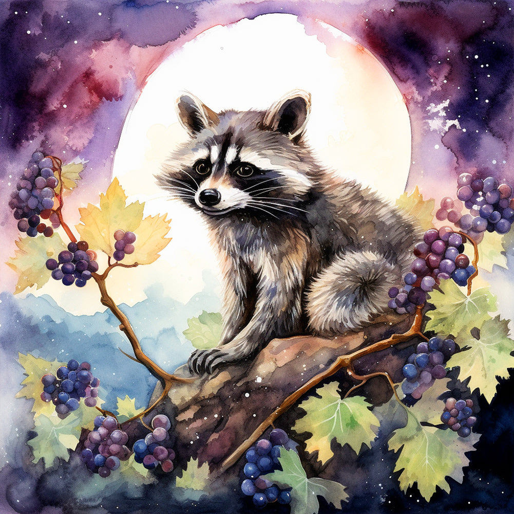 Purple Grapes And Tanuki 40*40CM(Canvas) Full Round Drill Diamond Painting