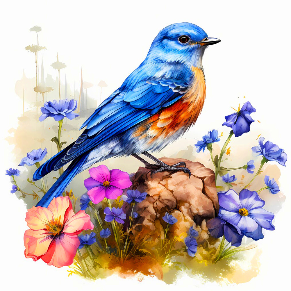Blue Bird On A Flower 40*40CM(Canvas) Full Round Drill Diamond Painting