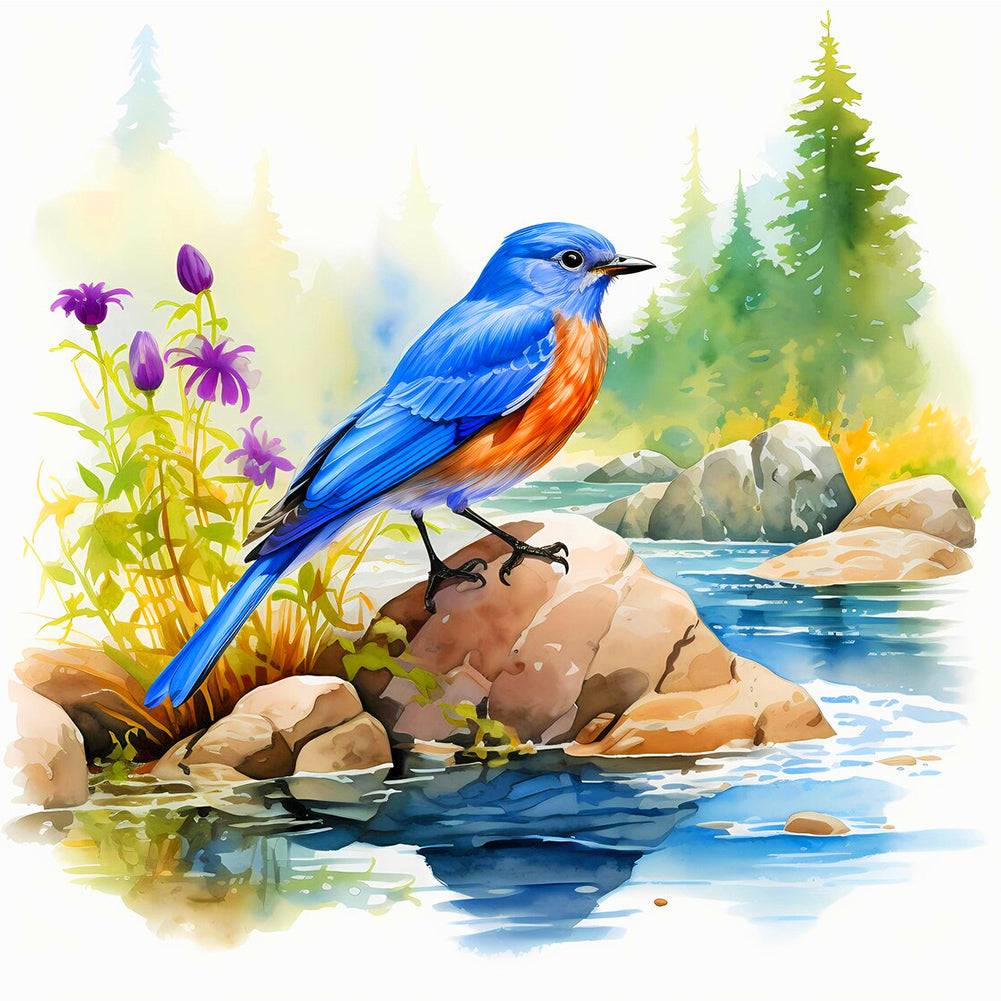 Blue Bird By The Stream 40*40CM(Canvas) Full Round Drill Diamond Painting