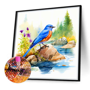 Blue Bird By The Stream 40*40CM(Canvas) Full Round Drill Diamond Painting