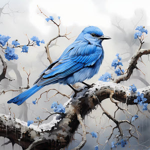 Blue Bird On A Blue Flower In The Snow And Mist 40*40CM(Canvas) Full Round Drill Diamond Painting