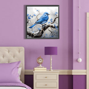 Blue Bird On A Blue Flower In The Snow And Mist 40*40CM(Canvas) Full Round Drill Diamond Painting