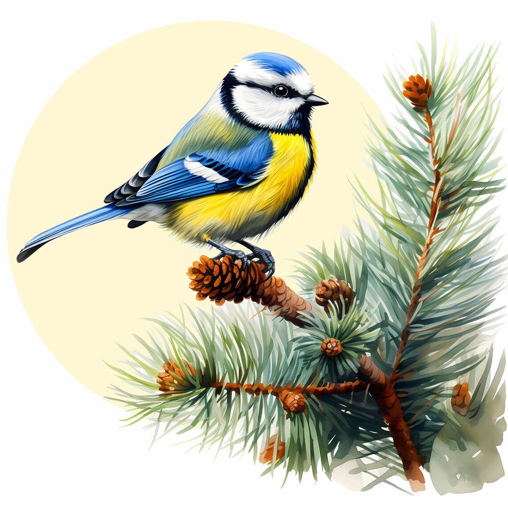 Blue Bird On A Pine Tree 40*40CM(Canvas) Full Round Drill Diamond Painting