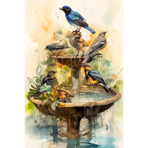 Birds Playing In The Fountain 40*60CM(Canvas) Full Round Drill Diamond Painting
