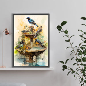 Birds Playing In The Fountain 40*60CM(Canvas) Full Round Drill Diamond Painting