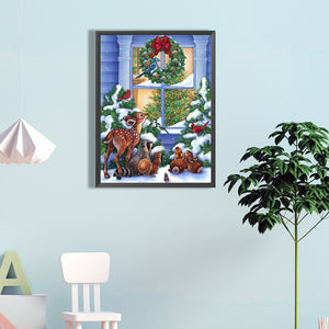 Forest Animals And Christmas 45*60CM(Canvas) Full Round Drill Diamond Painting