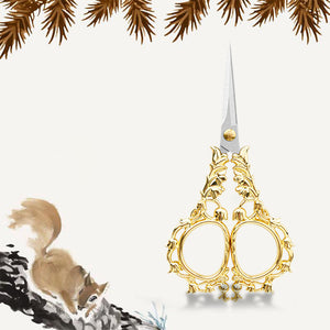 Flower Pattern Embroidery Scissors for Sewing Crafting 6.2x12.8cm (Golden Brown)