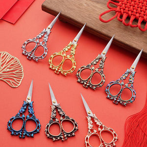 Flower Pattern Embroidery Scissors for Sewing Crafting 6.2x12.8cm (Golden Brown)