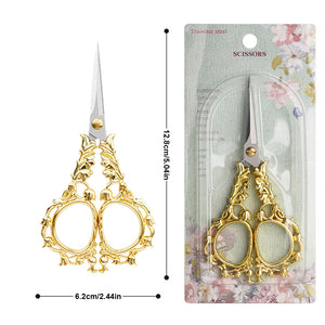 Flower Pattern Embroidery Scissors for Sewing Crafting 6.2x12.8cm (Golden Brown)