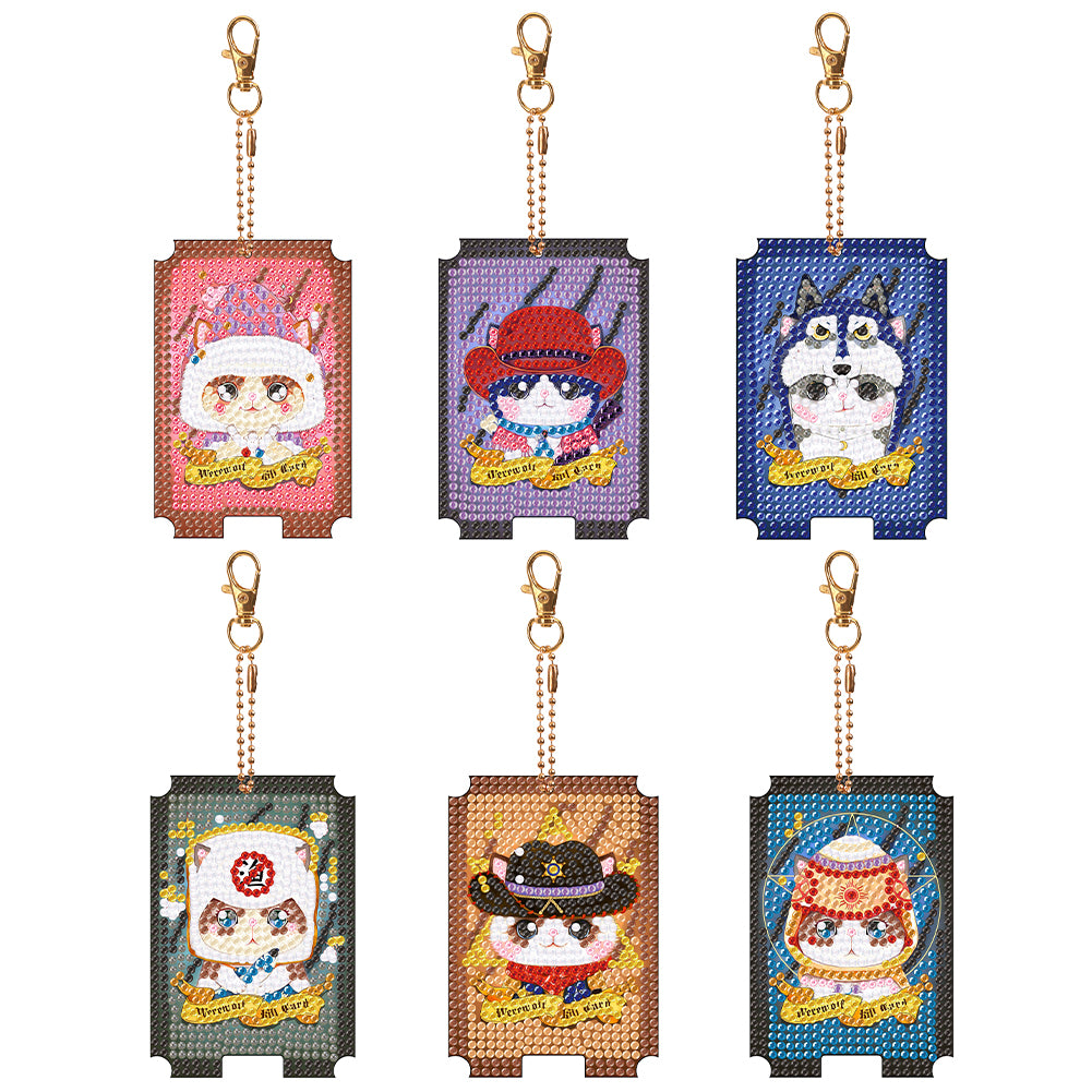 6PCS Diamond Art Keyring Thief Double Sided Diamond Painting Keychain Seer Cards
