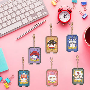 6PCS Diamond Art Keyring Thief Double Sided Diamond Painting Keychain Seer Cards
