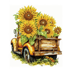 Sunflower And Car 30*40CM(Canvas) Partial Special Shaped Drill Diamond Painting