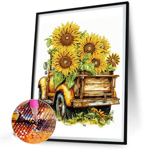 Sunflower And Car 30*40CM(Canvas) Partial Special Shaped Drill Diamond Painting
