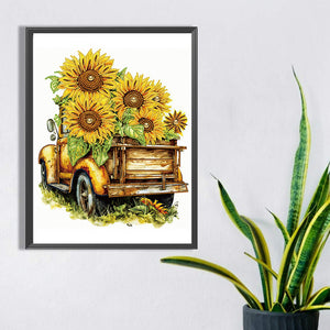 Sunflower And Car 30*40CM(Canvas) Partial Special Shaped Drill Diamond Painting
