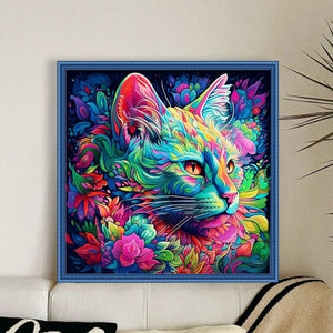 Yishu - Colorful Cat - 50*50CM 11CT 3 Stamped Cross Stitch