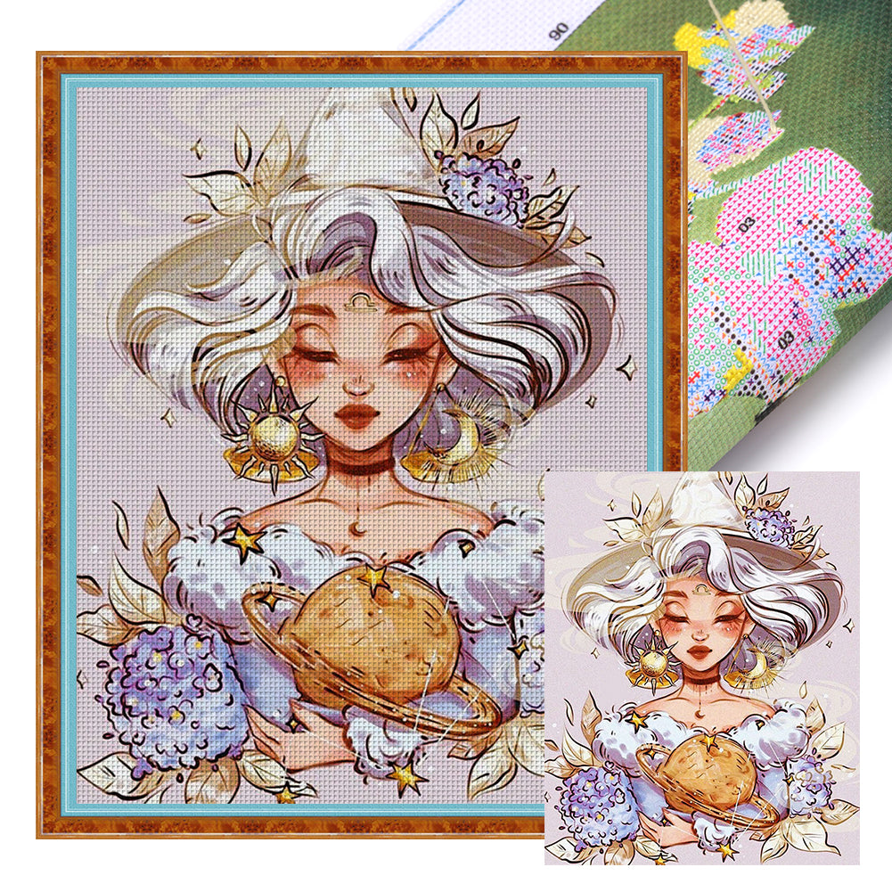 Yishu - Libra Girl - 40*50CM 11CT 3 Stamped Cross Stitch