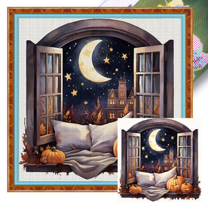 Huancan - Autumn Window Scene - 60*60CM 11CT 3 Stamped Cross Stitch