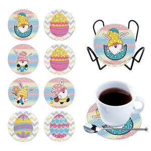 8PCS Acrylic Round Diamond Painting Art Coaster Kit (Rainbow Gnome)