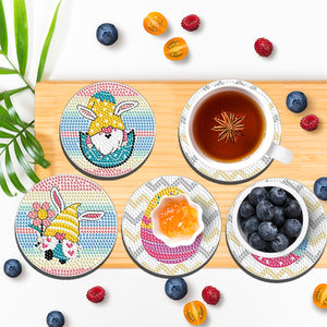 8PCS Acrylic Round Diamond Painting Art Coaster Kit (Rainbow Gnome)