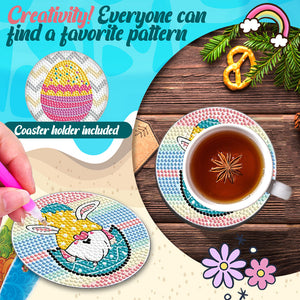 8PCS Acrylic Round Diamond Painting Art Coaster Kit (Rainbow Gnome)