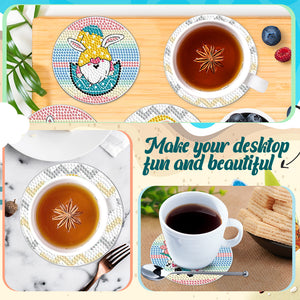 8PCS Acrylic Round Diamond Painting Art Coaster Kit (Rainbow Gnome)