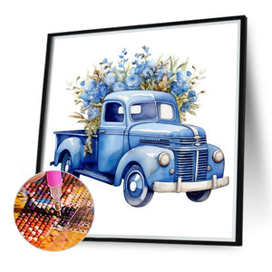 Blue Flower Truck 40*40CM(Canvas) Full Round Drill Diamond Painting
