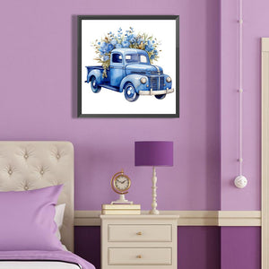 Blue Flower Truck 40*40CM(Canvas) Full Round Drill Diamond Painting