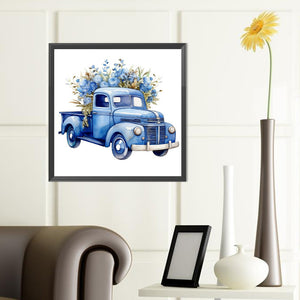 Blue Flower Truck 40*40CM(Canvas) Full Round Drill Diamond Painting
