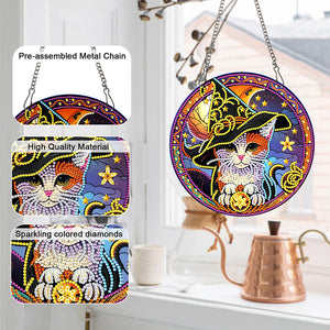 2D DIY Cat Pattern Diamond Art Painting Wreath Kit Diamond Art Window Pendant