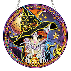2D DIY Cat Pattern Diamond Art Painting Wreath Kit Diamond Art Window Pendant