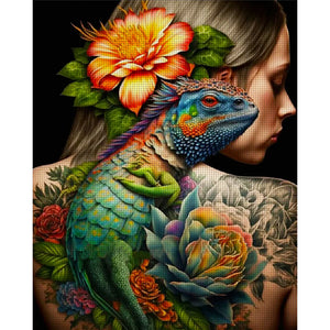 Yishu - Woman With Chameleon Tattoo - 40*50CM 11CT 3 Stamped Cross Stitch